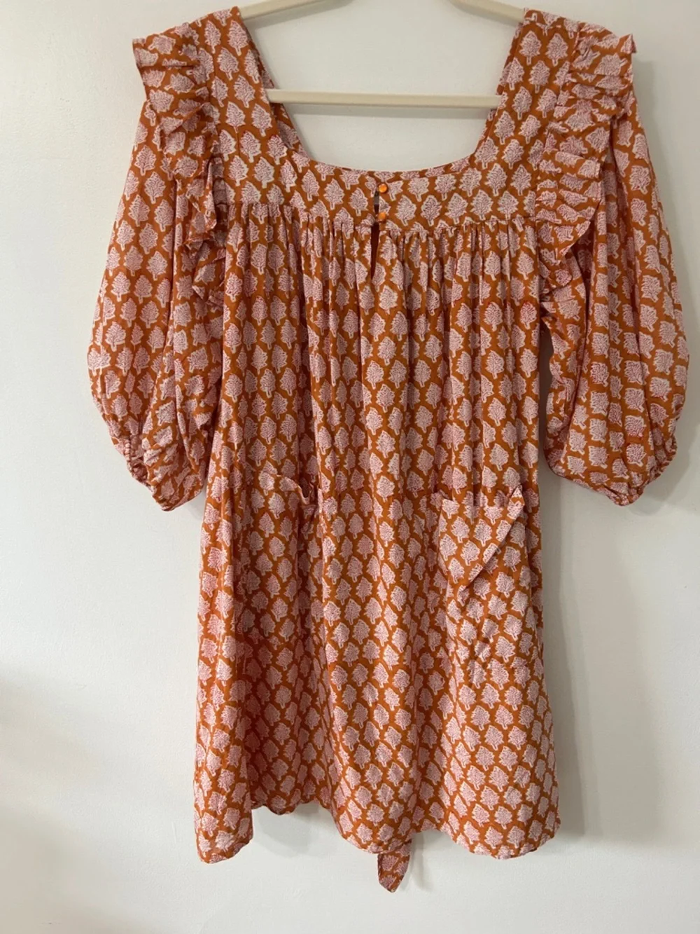 Emerson Fry India Collection Adelina Dress Women’s M Bell Sleeve Ruffle Mini - Picture 14 of 15